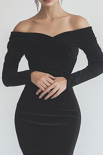 Black Satin Mermaid High-Low Formal Dress